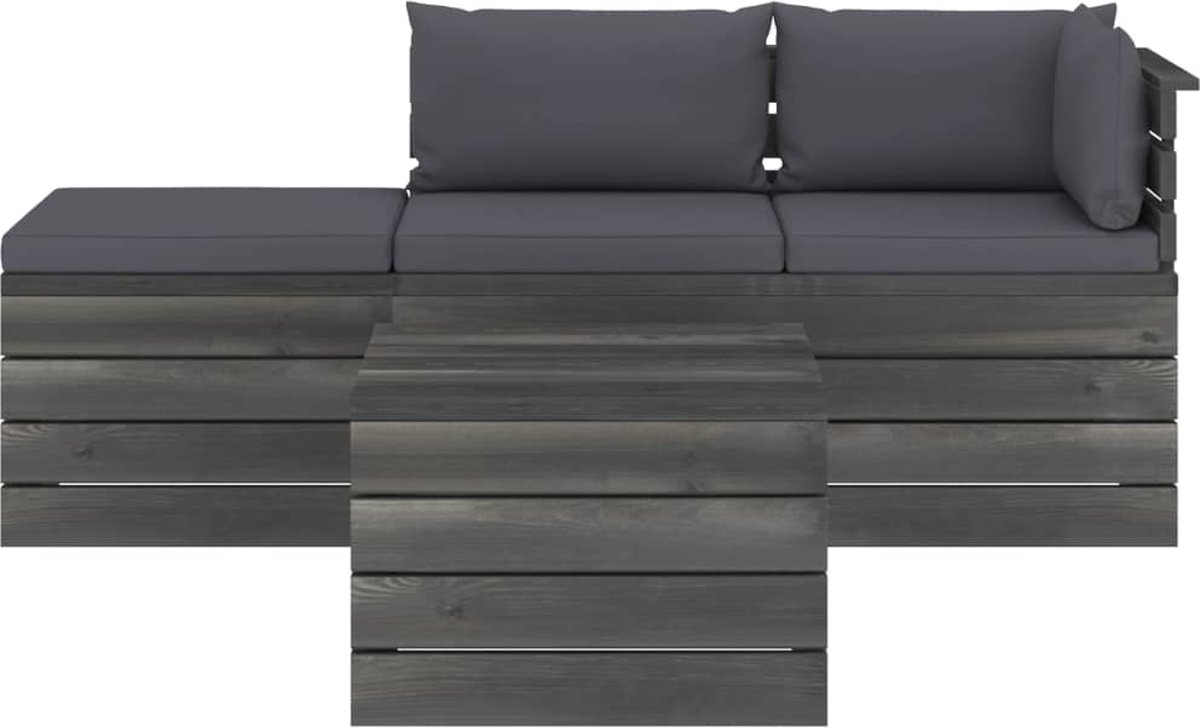 Vidaxl 4-delige Loungeset Met Kussens Pallet Massief Grenenhout - Grijs