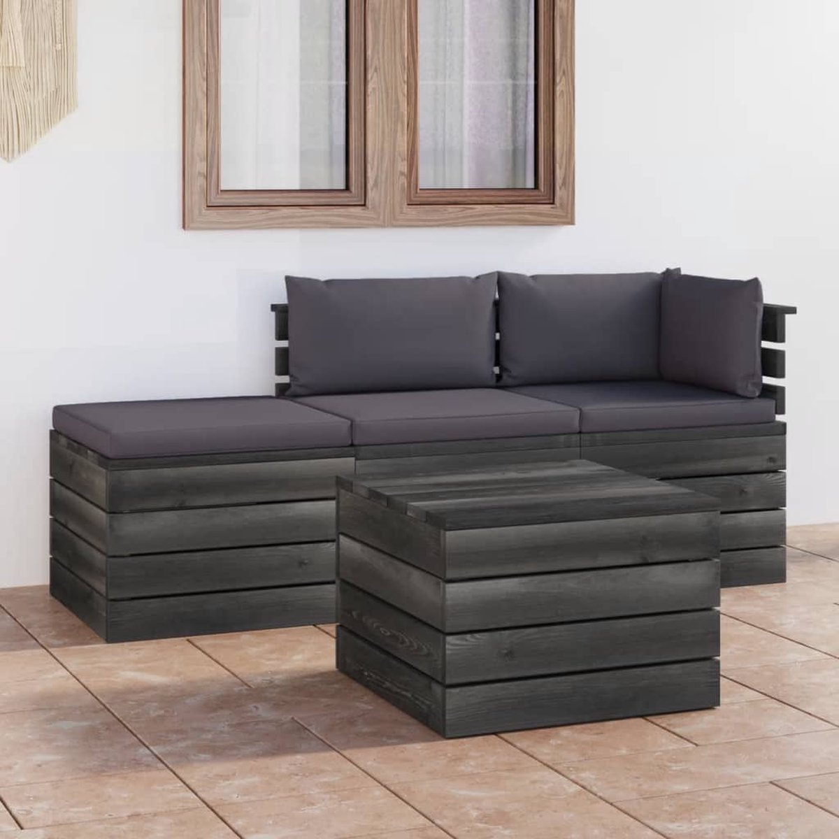 Vidaxl 4-delige Loungeset Met Kussens Pallet Massief Grenenhout - Grijs