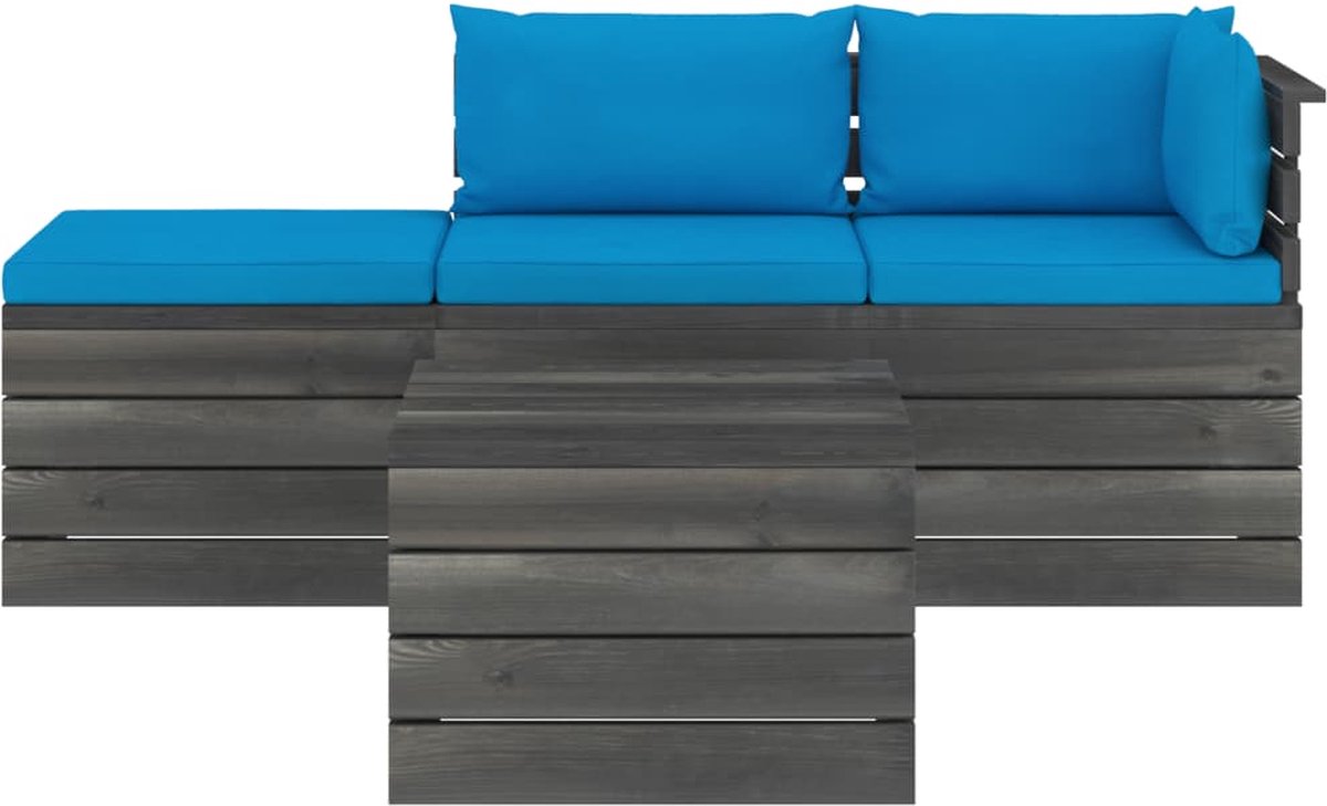 Vidaxl 4-delige Loungeset Met Kussens Pallet Massief Grenenhout - Blauw