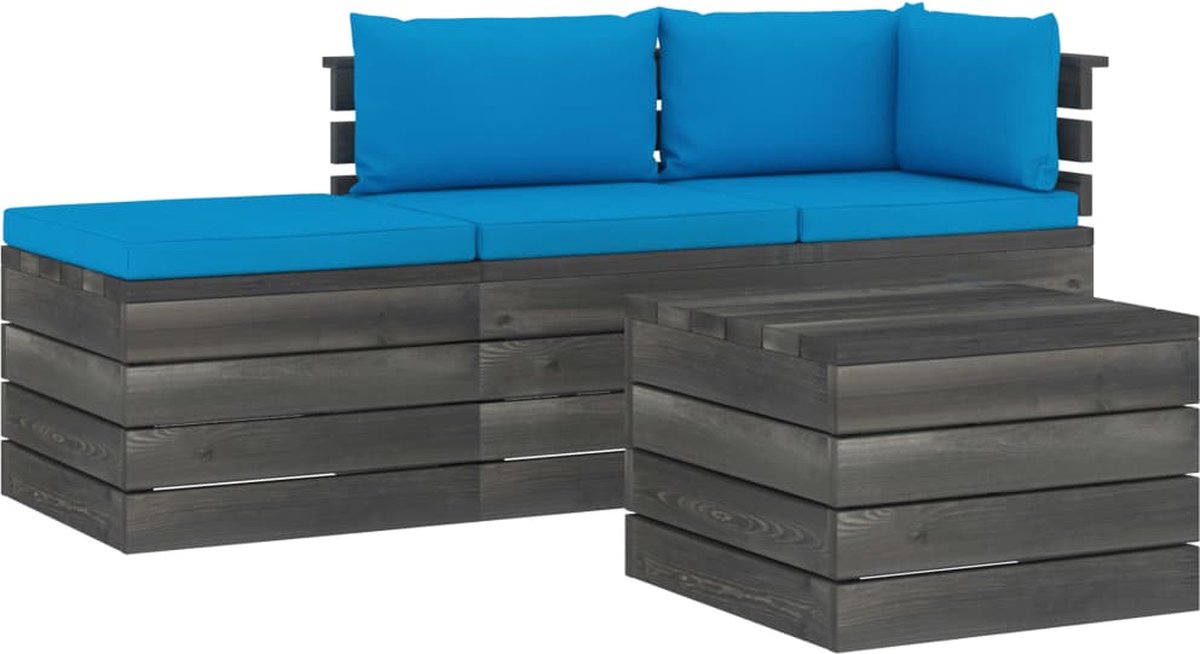 Vidaxl 4-delige Loungeset Met Kussens Pallet Massief Grenenhout - Blauw