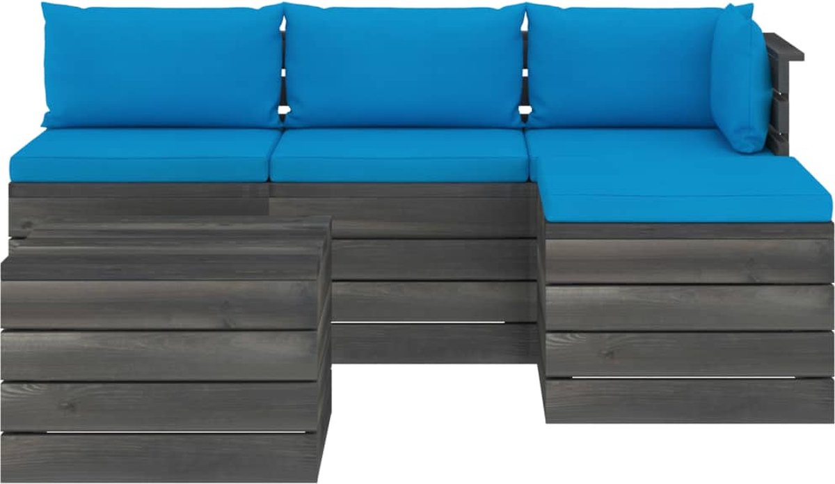 Vidaxl 5-delige Loungeset Met Kussens Pallet Massief Grenenhout - Blauw