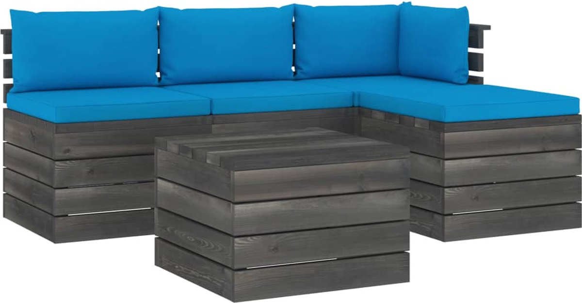 Vidaxl 5-delige Loungeset Met Kussens Pallet Massief Grenenhout - Blauw