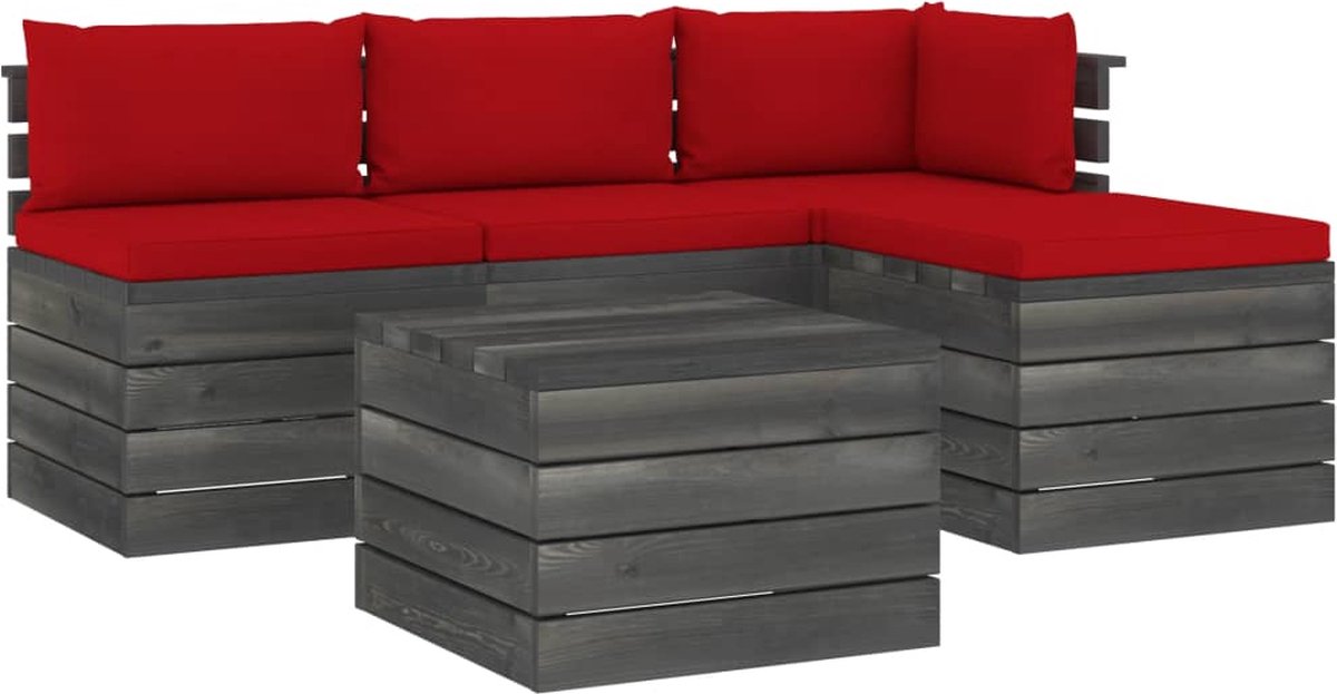 Vidaxl 5-delige Loungeset Met Kussens Pallet Massief Grenenhout - Rood