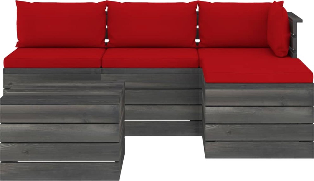 Vidaxl 5-delige Loungeset Met Kussens Pallet Massief Grenenhout - Rood