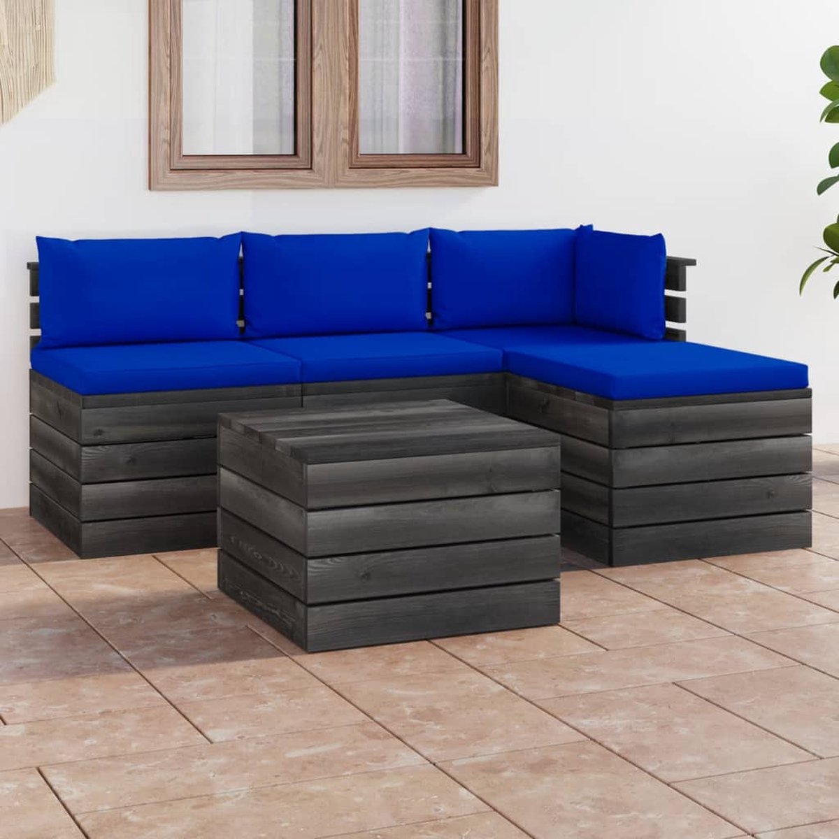 Vidaxl 5-delige Loungeset Met Kussens Pallet Massief Grenenhout - Blauw