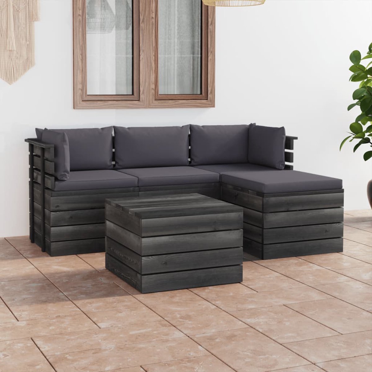 Vidaxl 5-delige Loungeset Met Kussens Pallet Massief Grenenhout - Grijs