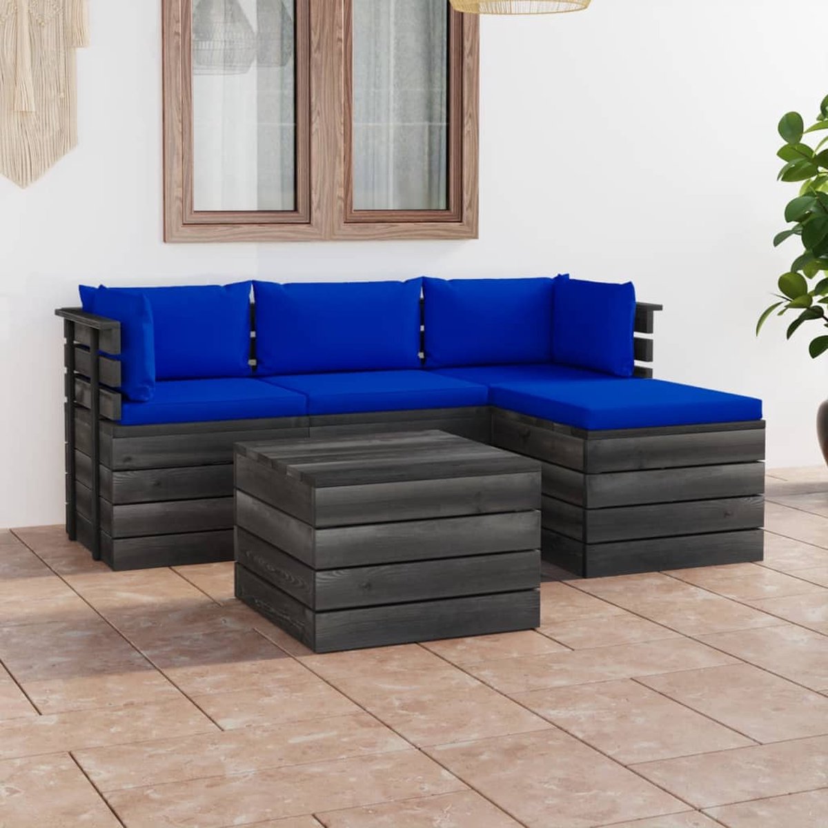 Vidaxl 5-delige Loungeset Met Kussens Pallet Massief Grenenhout - Blauw