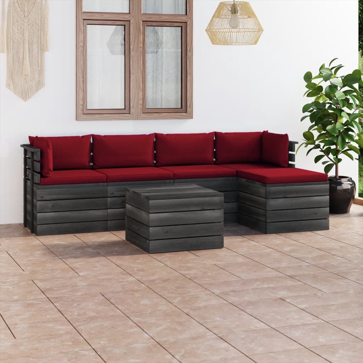 Vidaxl 6-delige Loungeset Met Kussens Pallet Massief Grenenhout - Rood