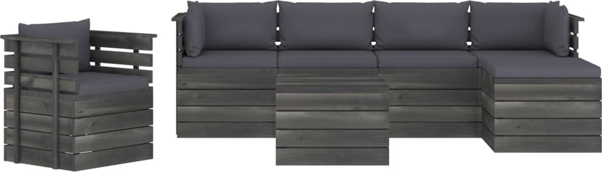 Vidaxl 7-delige Loungeset Met Kussens Pallet Massief Grenenhout - Grijs