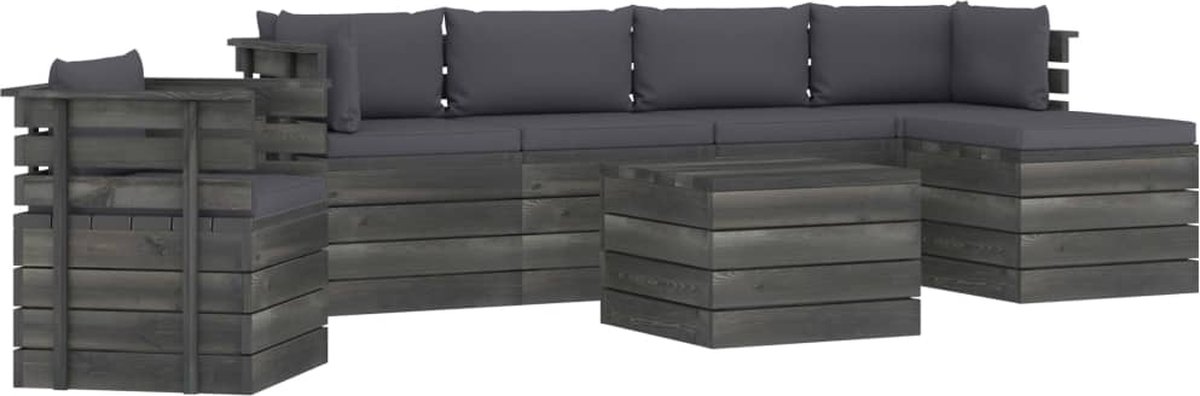 Vidaxl 7-delige Loungeset Met Kussens Pallet Massief Grenenhout - Grijs
