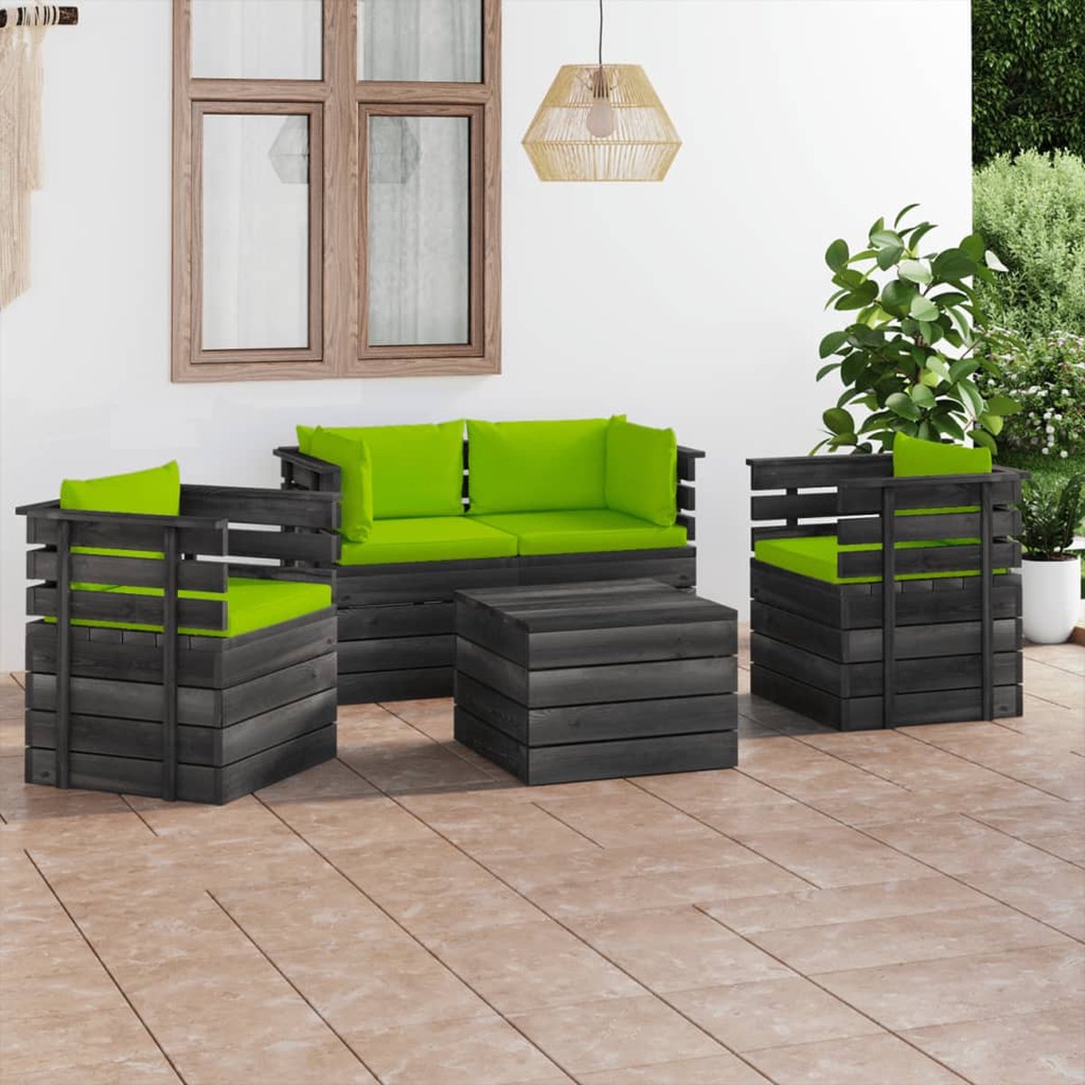 Vidaxl 5-delige Loungeset Met Kussens Pallet Massief Grenenhout - Groen