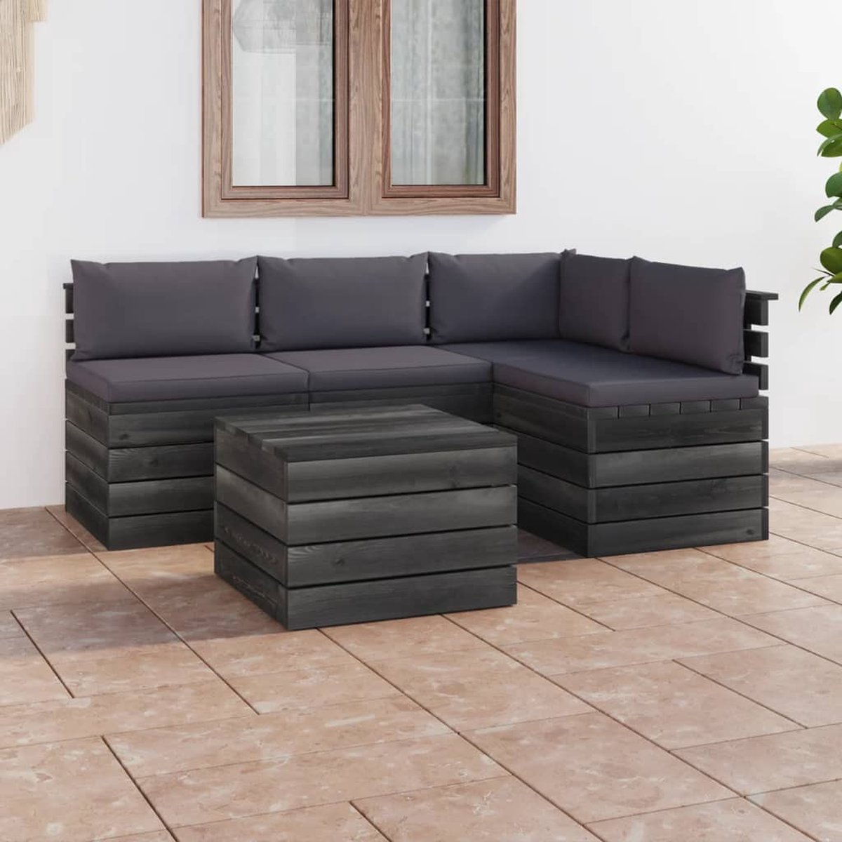 Vidaxl 5-delige Loungeset Met Kussens Pallet Massief Grenenhout - Grijs