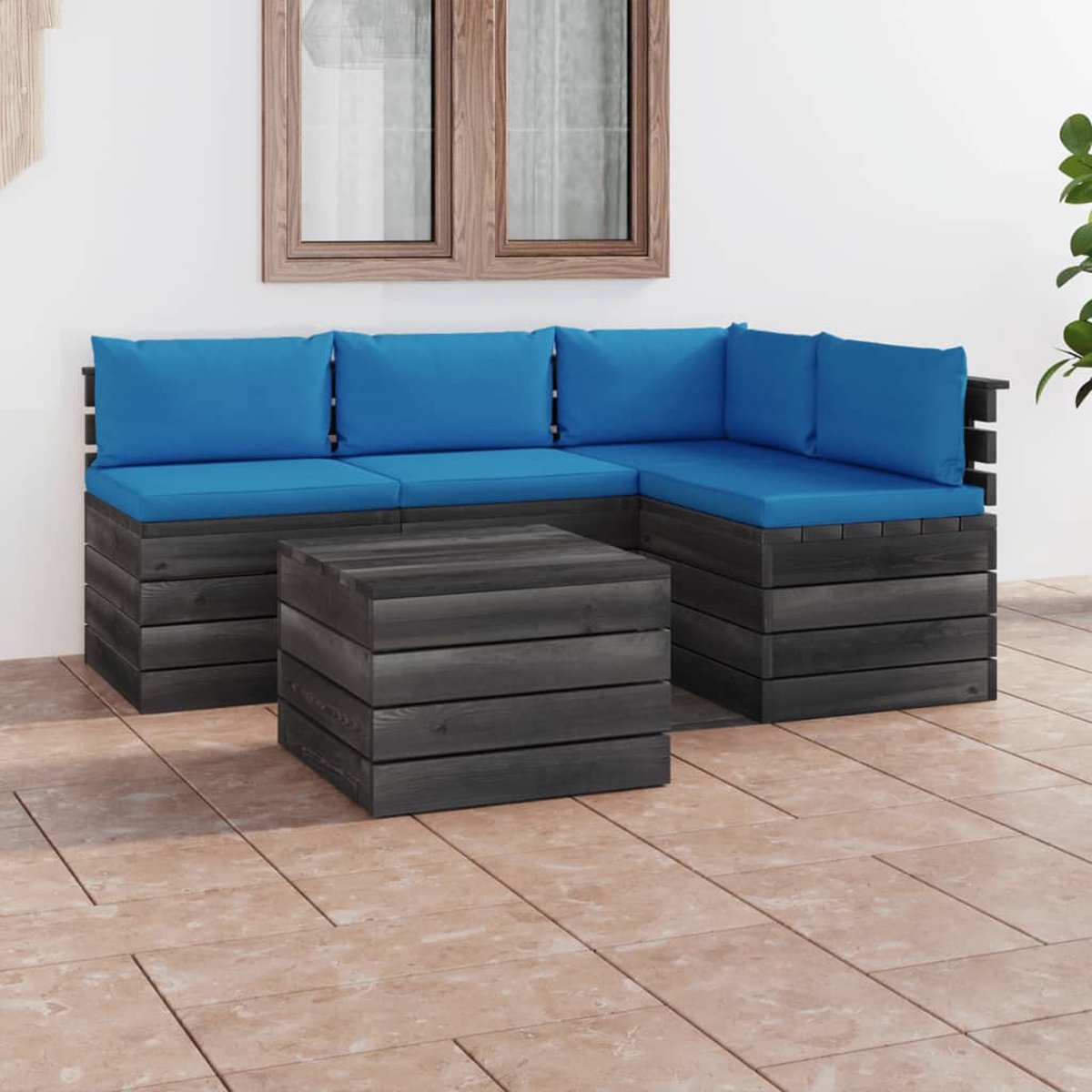 Vidaxl 5-delige Loungeset Met Kussens Pallet Massief Grenenhout - Blauw