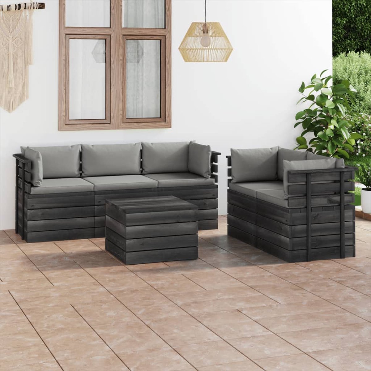 Vidaxl 6-delige Loungeset Met Kussens Pallet Massief Grenenhout - Grijs