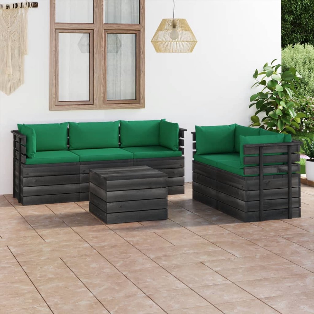 Vidaxl 6-delige Loungeset Met Kussens Pallet Massief Grenenhout - Groen