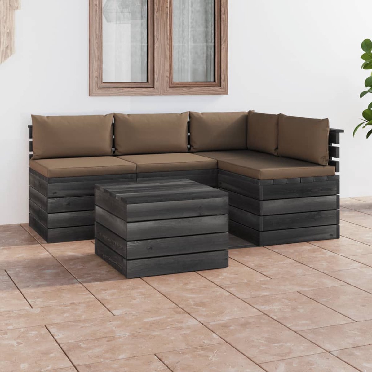 Vidaxl 5-delige Loungeset Met Kussens Pallet Massief Grenenhout - Bruin