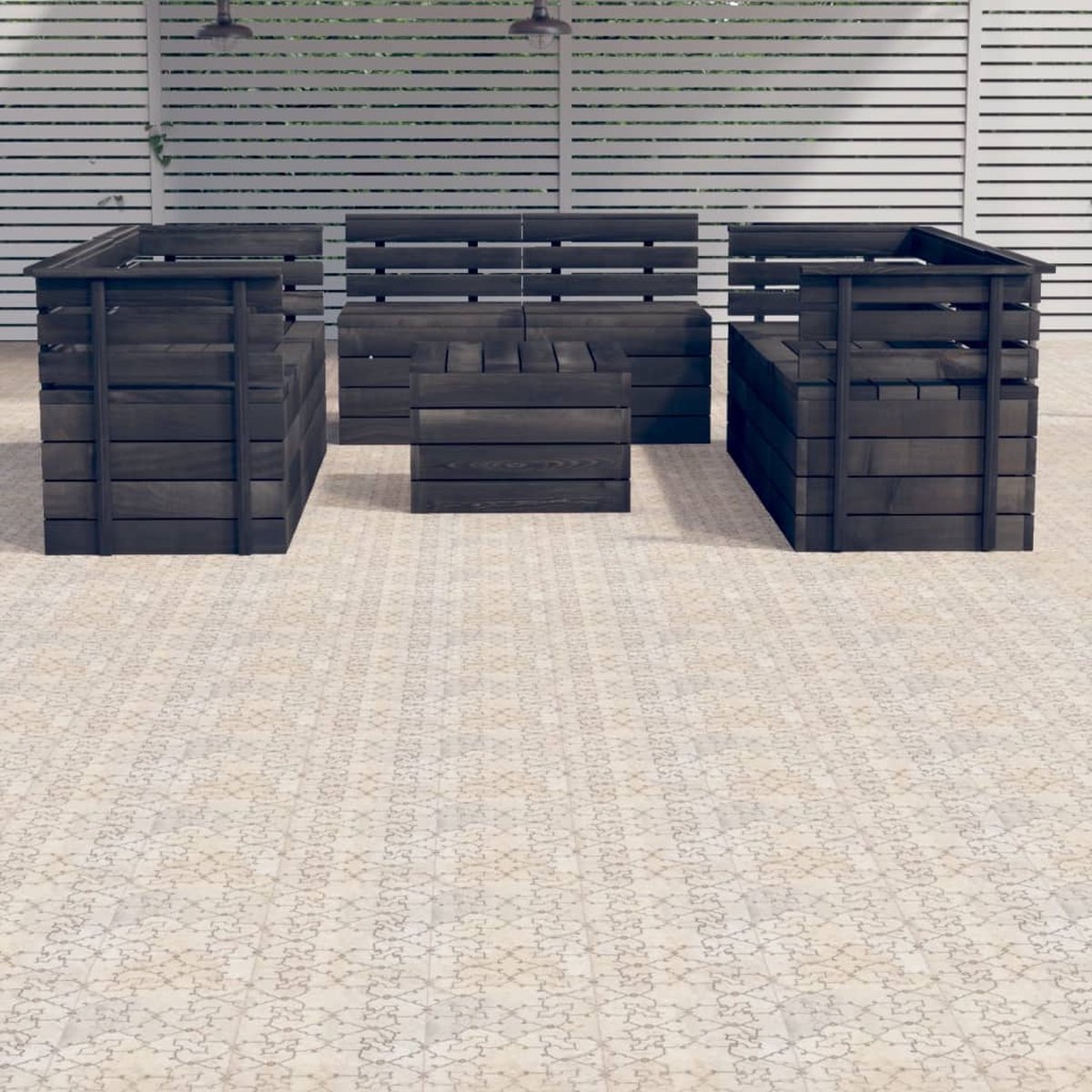 Vidaxl 9-delige Loungeset Pallet Massief Grenenhout Donker - Grijs