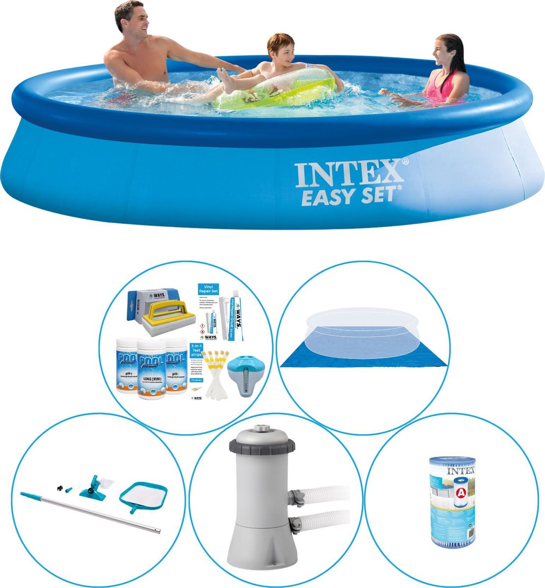 Intex Easy Set Rond 366x76 Cm - 6-delig - Zwembad Combi Deal - Blauw