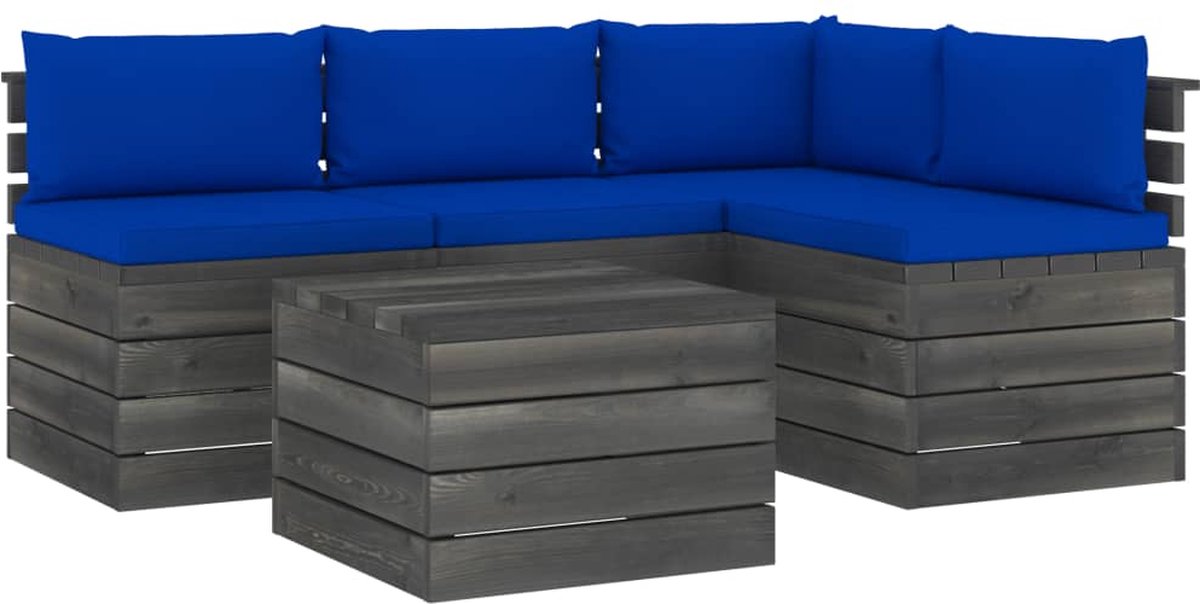 Vidaxl 5-delige Loungeset Met Kussens Pallet Massief Grenenhout - Blauw