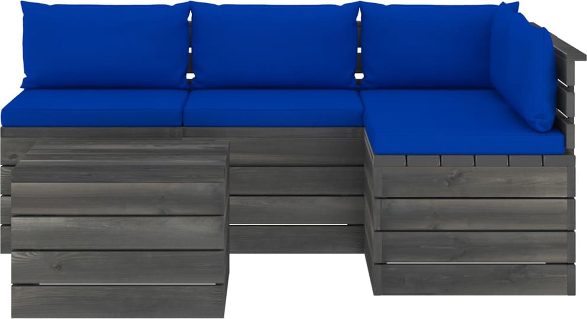 Vidaxl 5-delige Loungeset Met Kussens Pallet Massief Grenenhout - Blauw