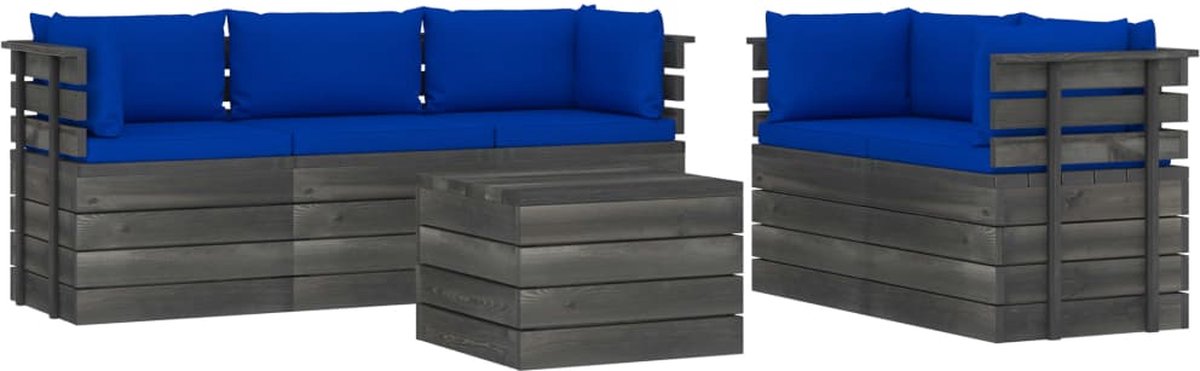 Vidaxl 6-delige Loungeset Met Kussens Pallet Massief Grenenhout - Blauw