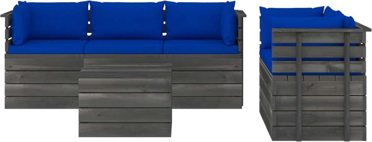 Vidaxl 6-delige Loungeset Met Kussens Pallet Massief Grenenhout - Blauw