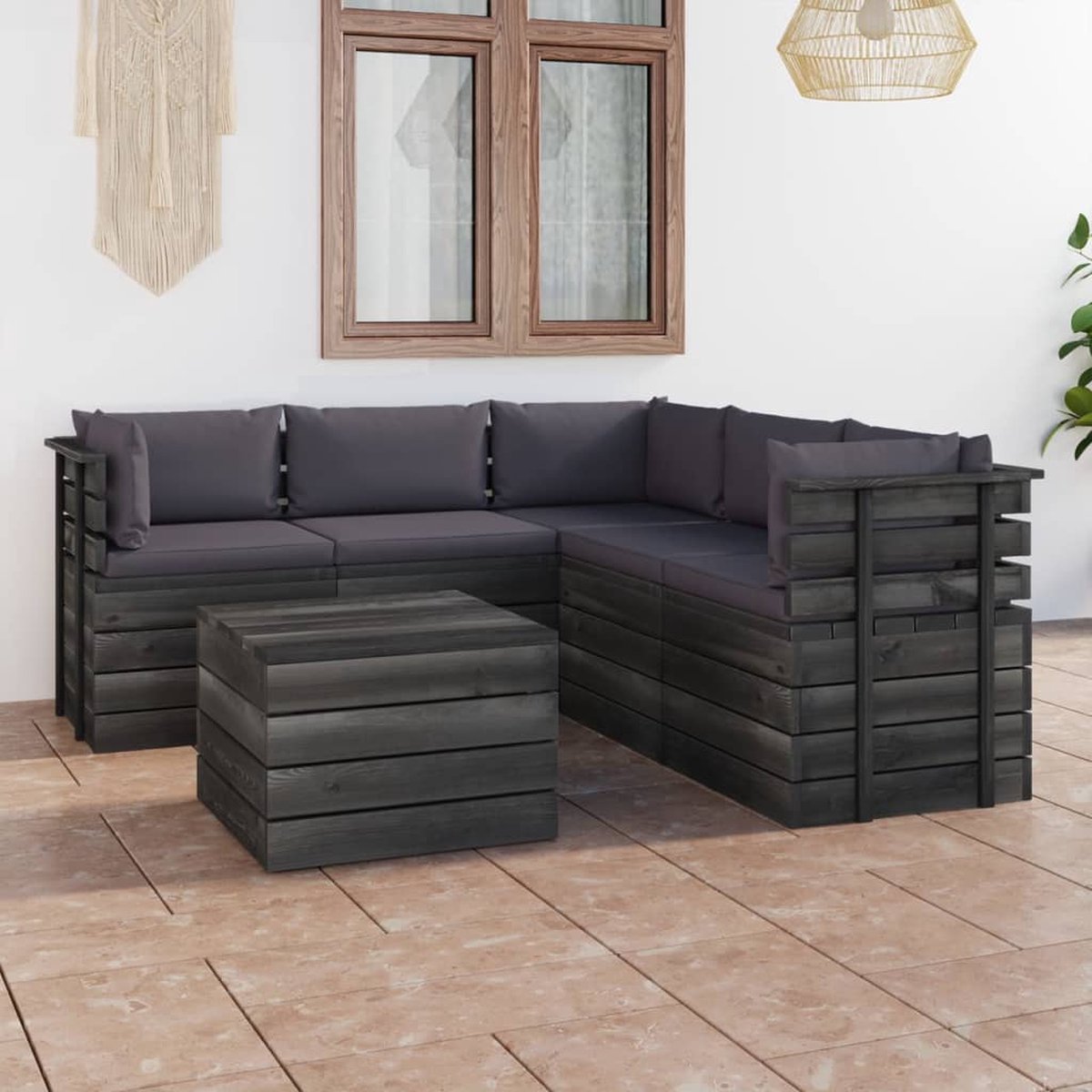 Vidaxl 6-delige Loungeset Met Kussens Pallet Massief Grenenhout - Grijs