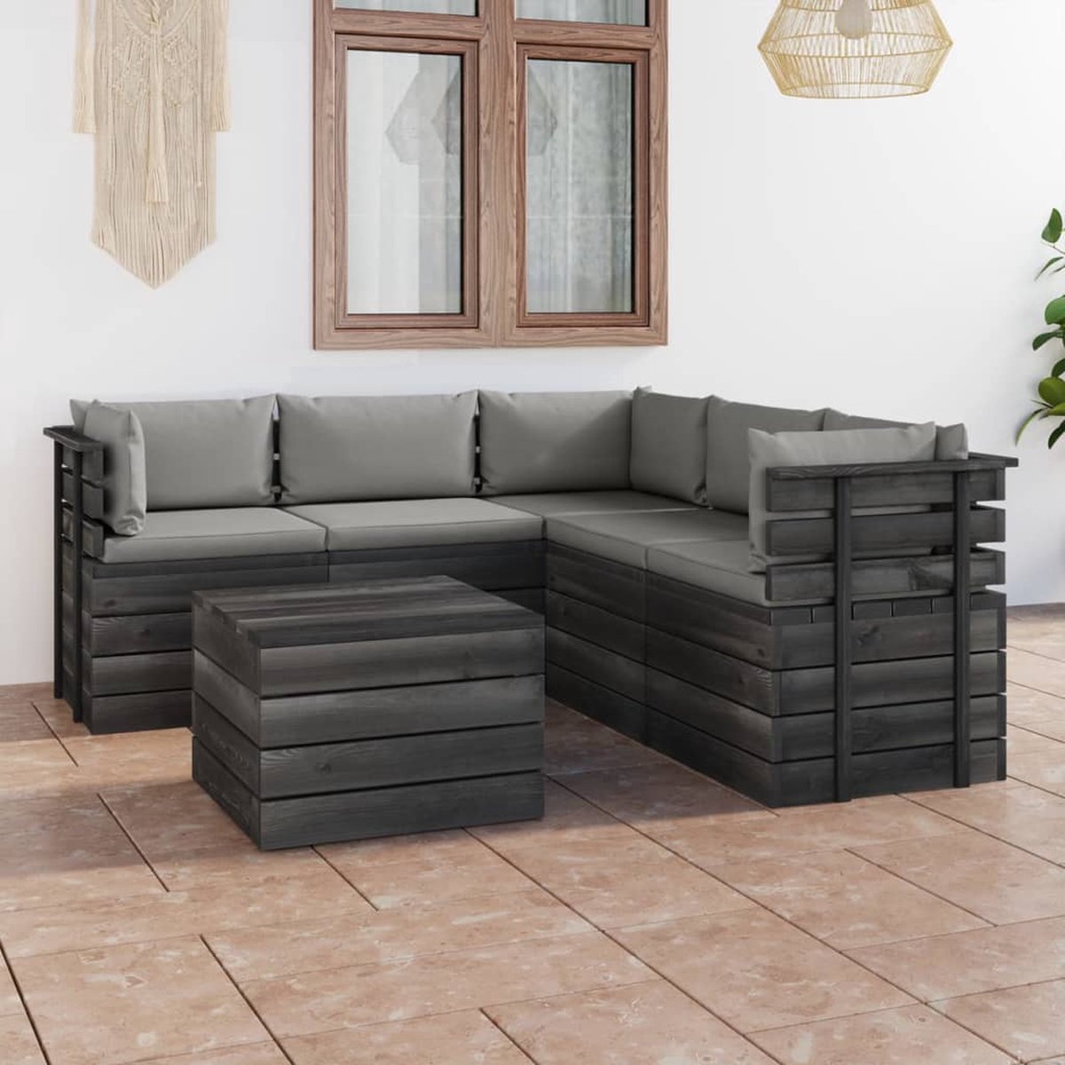 Vidaxl 6-delige Loungeset Met Kussens Pallet Massief Grenenhout - Grijs