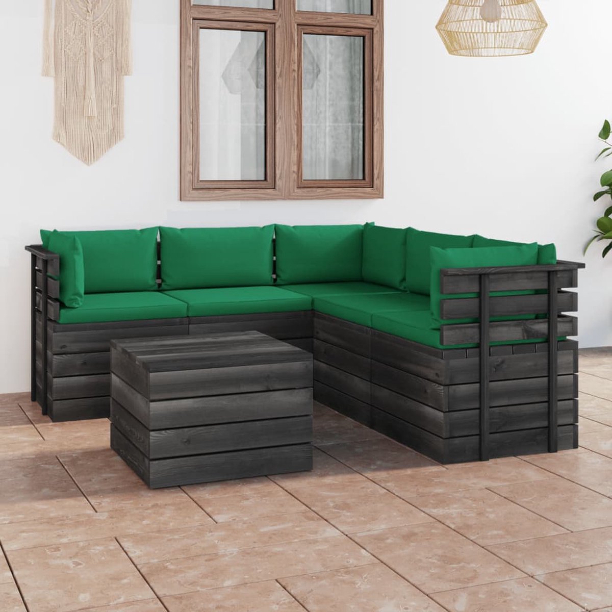 Vidaxl 6-delige Loungeset Met Kussens Pallet Massief Grenenhout - Verde