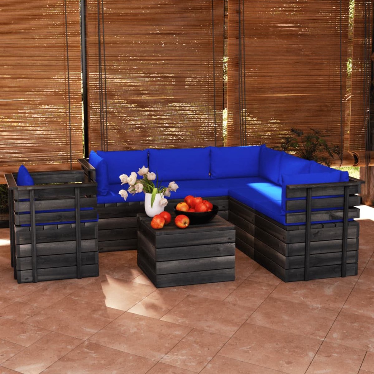 Vidaxl 7-delige Loungeset Met Kussens Pallet Massief Grenenhout - Azul