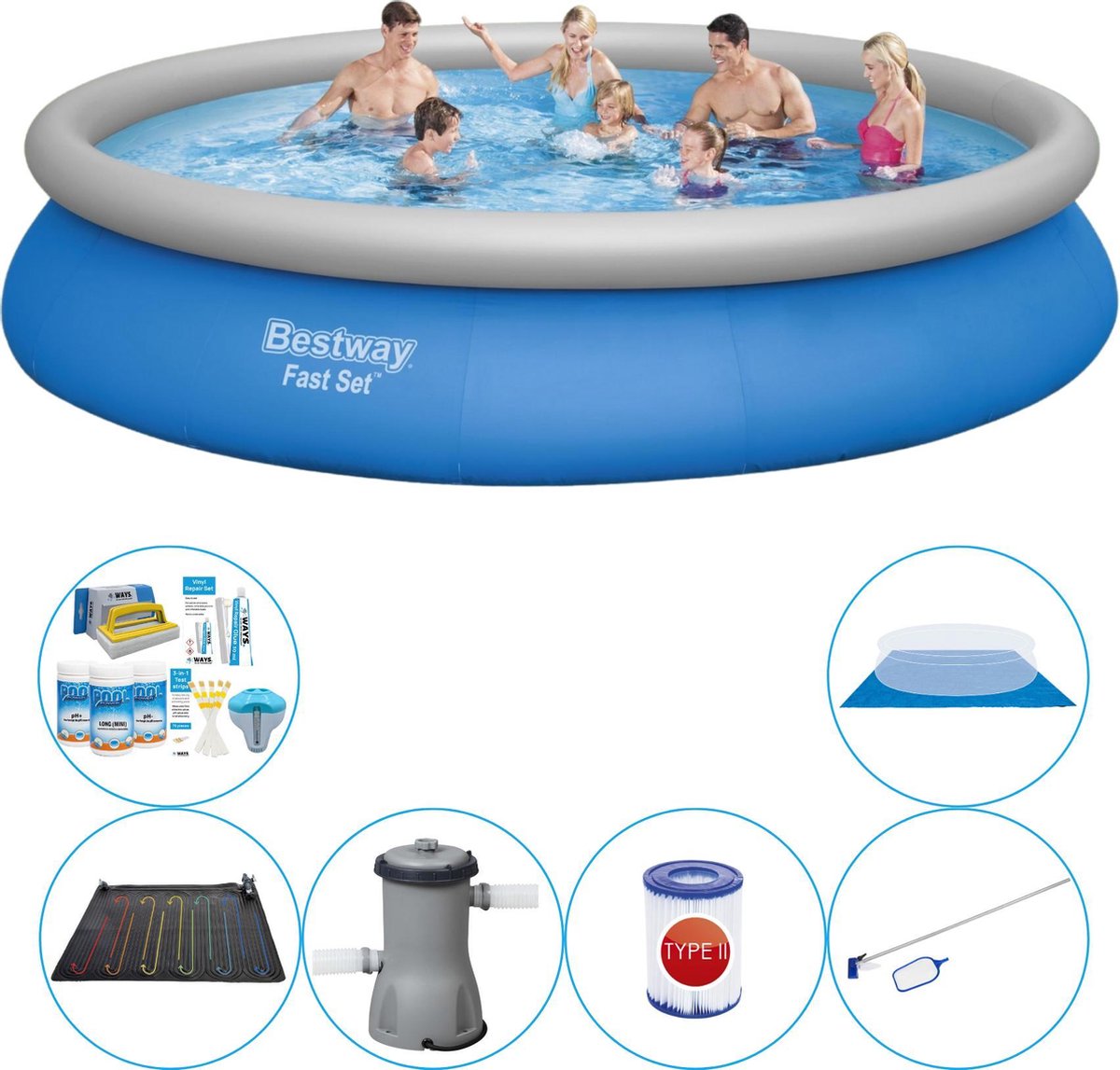 Bestway Fast Set Rond 457x84 Cm - 7-delig - Zwembad Met Accessoires - Blauw