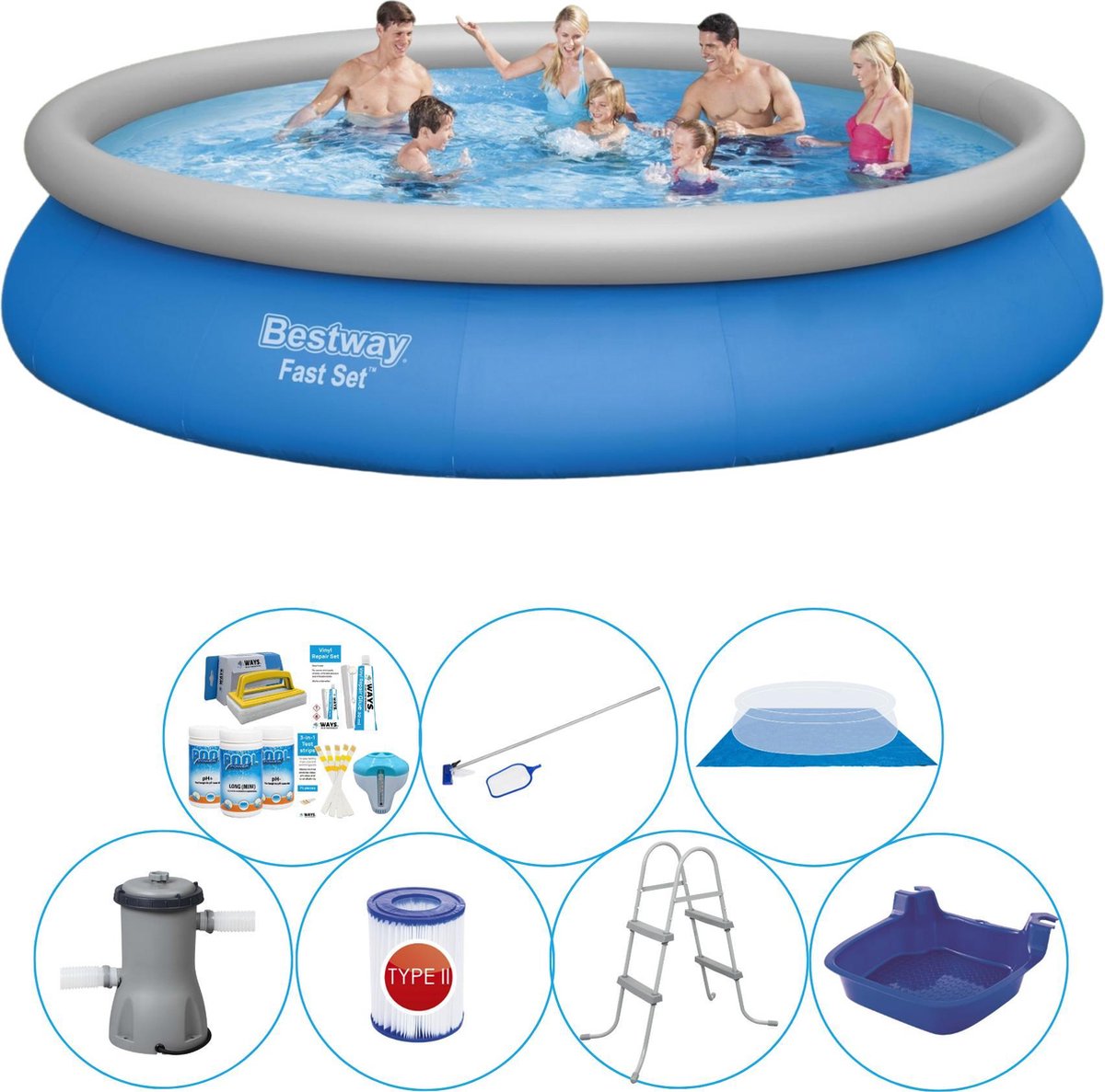 Bestway Fast Set Rond 457x84 Cm - 8-delig - Zwembad Inclusief Accessoires - Blauw