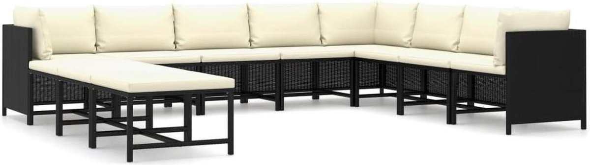 Vidaxl 11-delige Loungeset Met Kussens Poly Rattan - Zwart