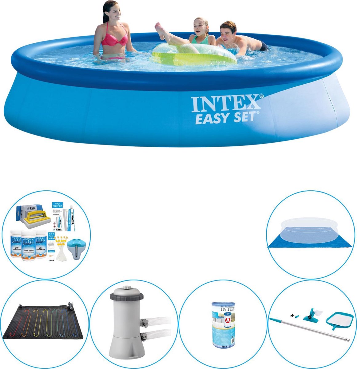 Intex Easy Set Rond 396x84 Cm - 7-delig Zwembad Pakket - Blauw