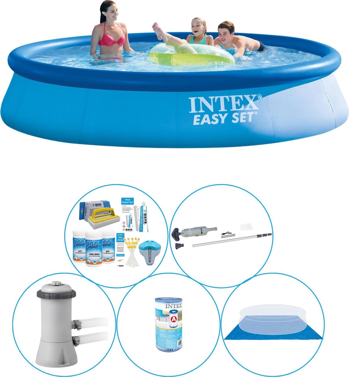 Intex Easy Set Rond 396x84 Cm - 6-delig Zwembad Inclusief Accessoires - Blauw