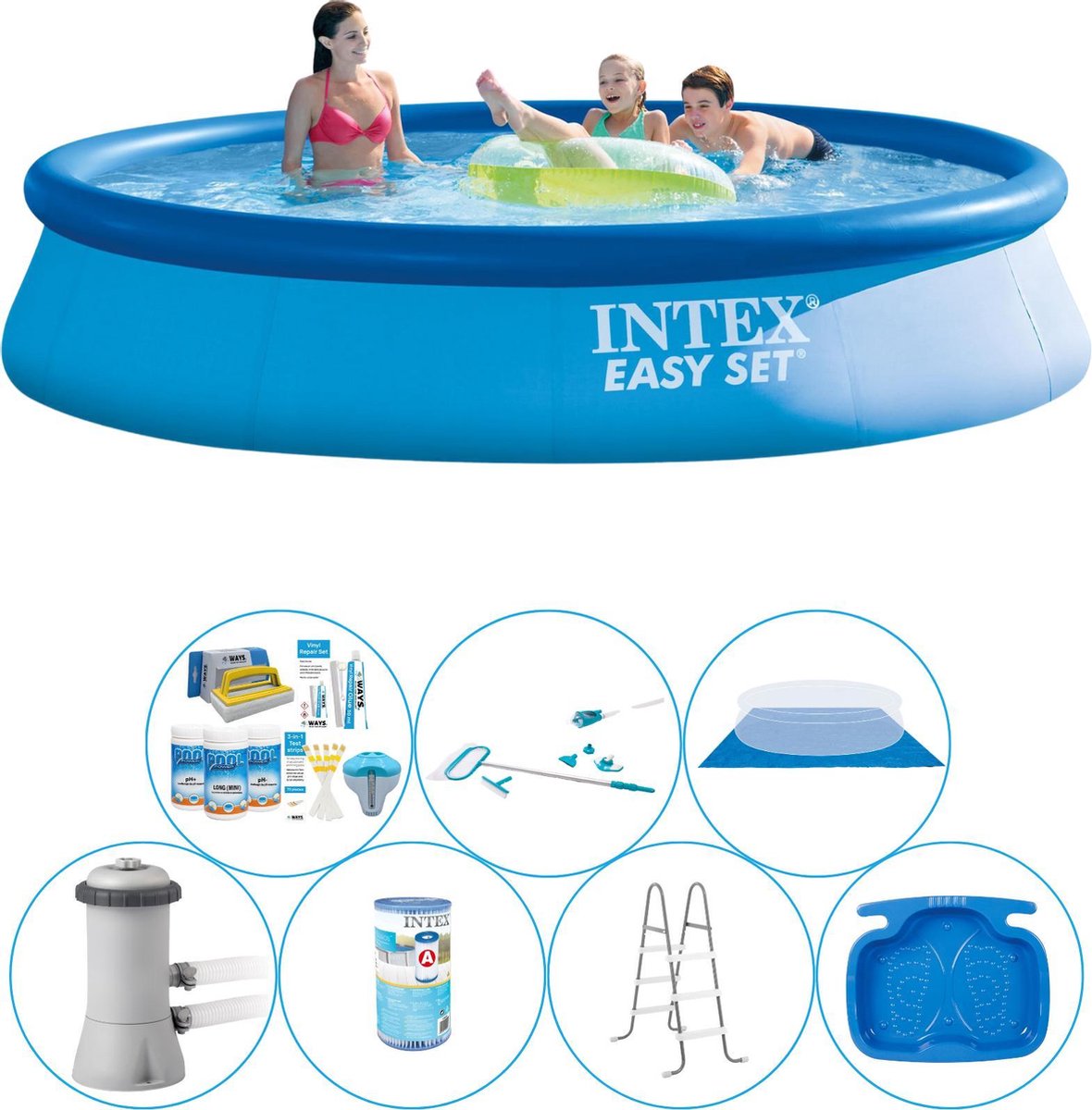 Intex Easy Set Rond 396x84 Cm - 8-delig Alles In 1 Zwembad Pakket - Blauw