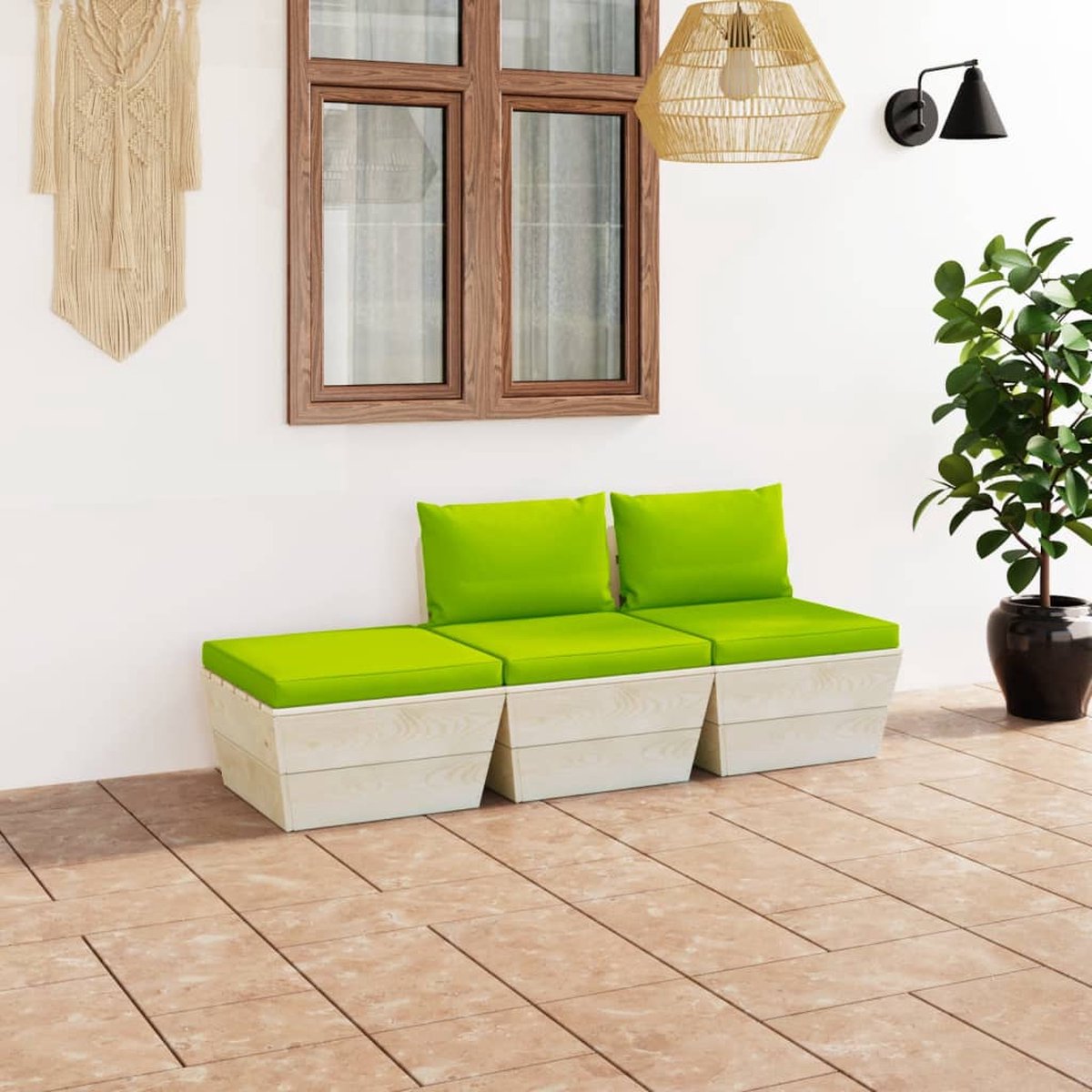 Vidaxl 3-delige Loungeset Met Kussens Pallet Vurenhout - Groen