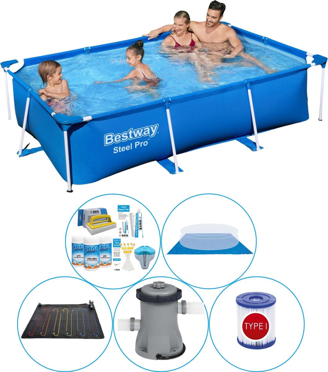 Bestway Steel Pro Rechthoekig 259x170x61 Cm - 6-delig - Zwembad Combi Deal - Blauw