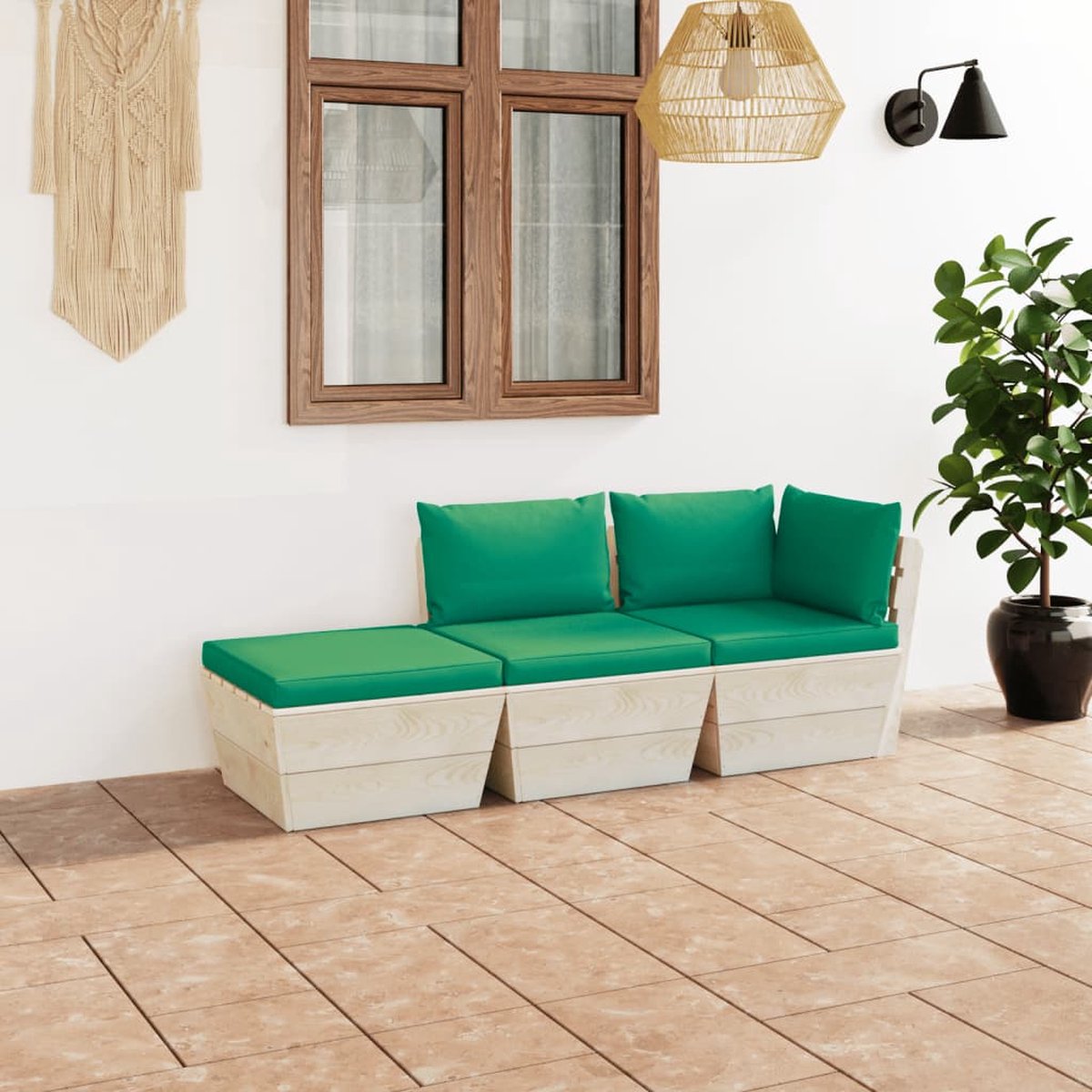 Vidaxl 3-delige Loungeset Met Kussens Pallet Vurenhout - Groen