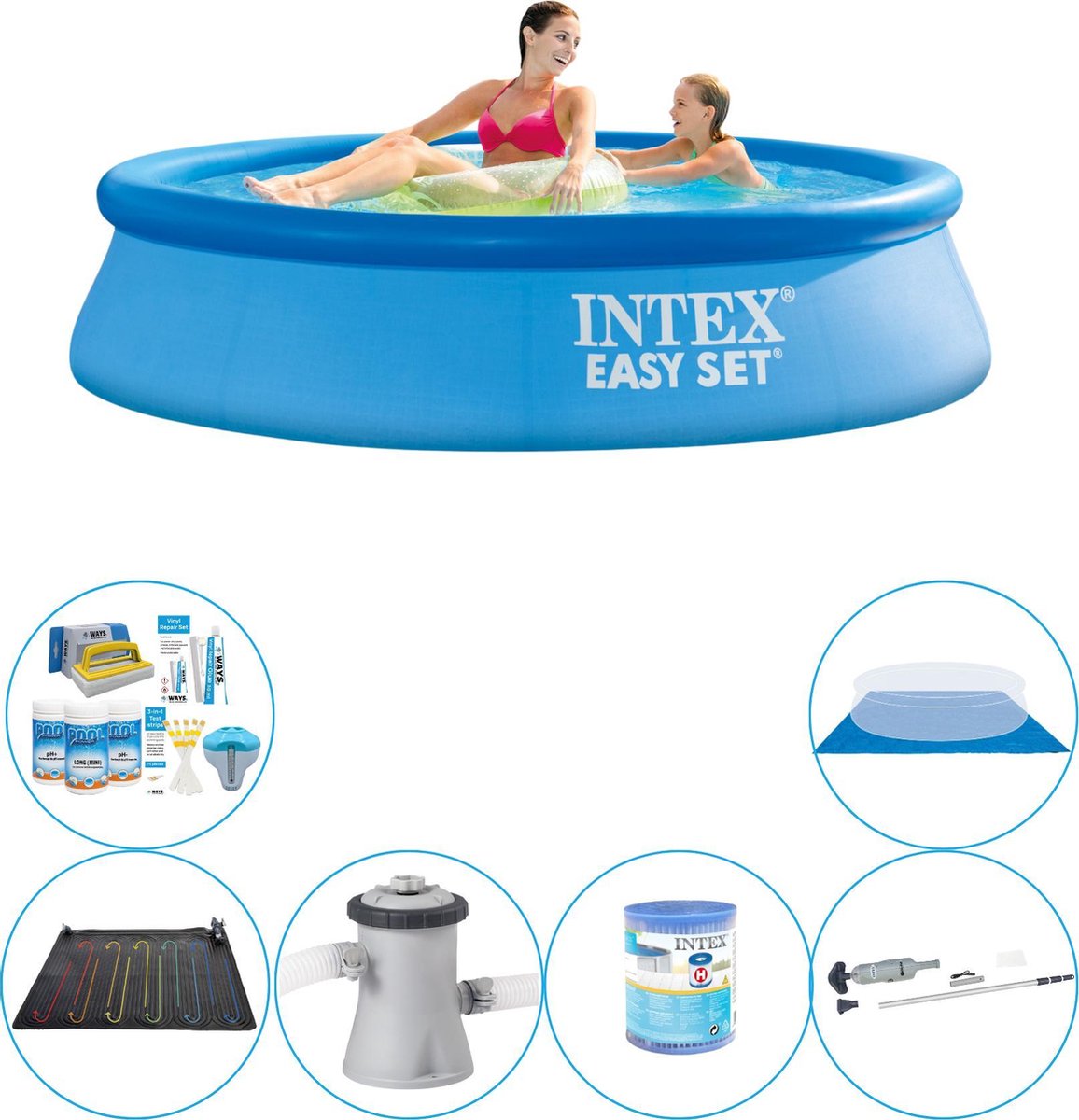 Intex Zwembad Plus Accessoires - 7-delig - Easy Set Rond 244x61 Cm - Blauw