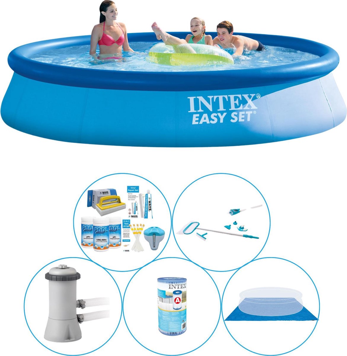 Intex Zwembad Inclusief Accessoires - 6-delig - Easy Set Rond 396x84 Cm - Blauw