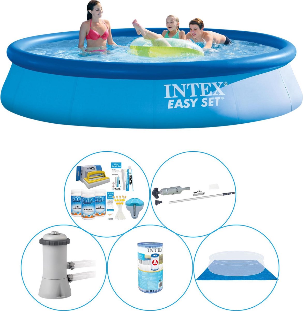 Intex Zwembad Super Deal - 6-delig - Easy Set Rond 396x84 Cm - Blauw