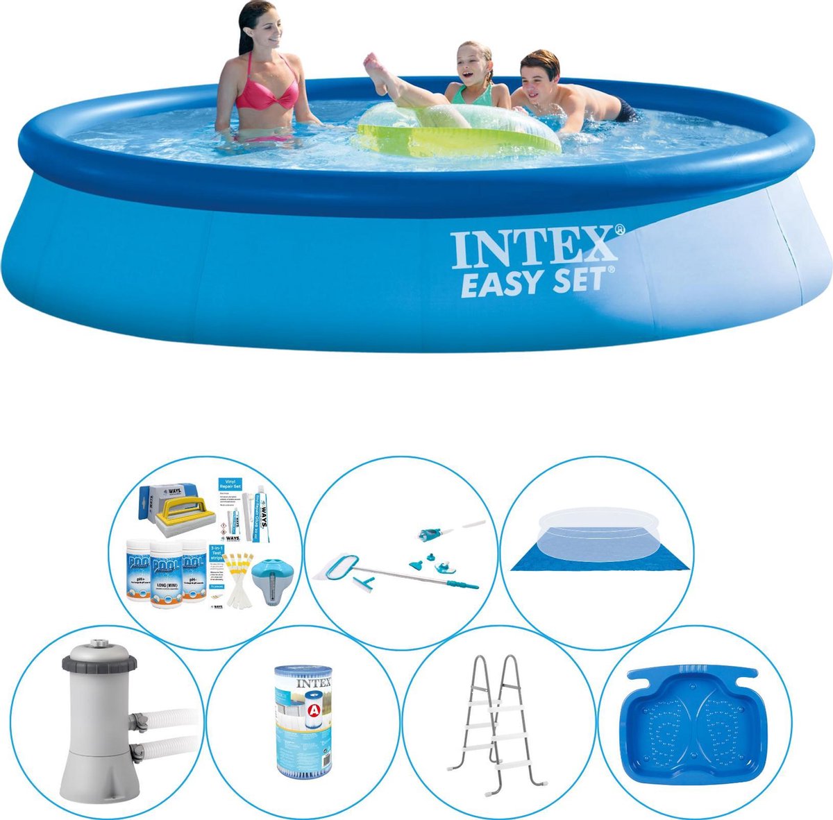 Intex Zwembad Comfort Pakket - 8-delig - Easy Set Rond 396x84 Cm - Blauw