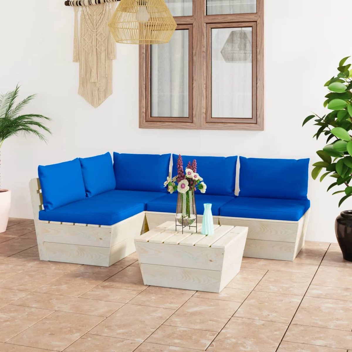 Vidaxl 5-delige Loungeset Met Kussens Pallet Vurenhout - Azul