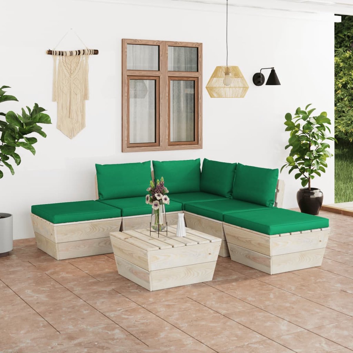 Vidaxl 6-delige Loungeset Met Kussens Pallet Vurenhout - Groen