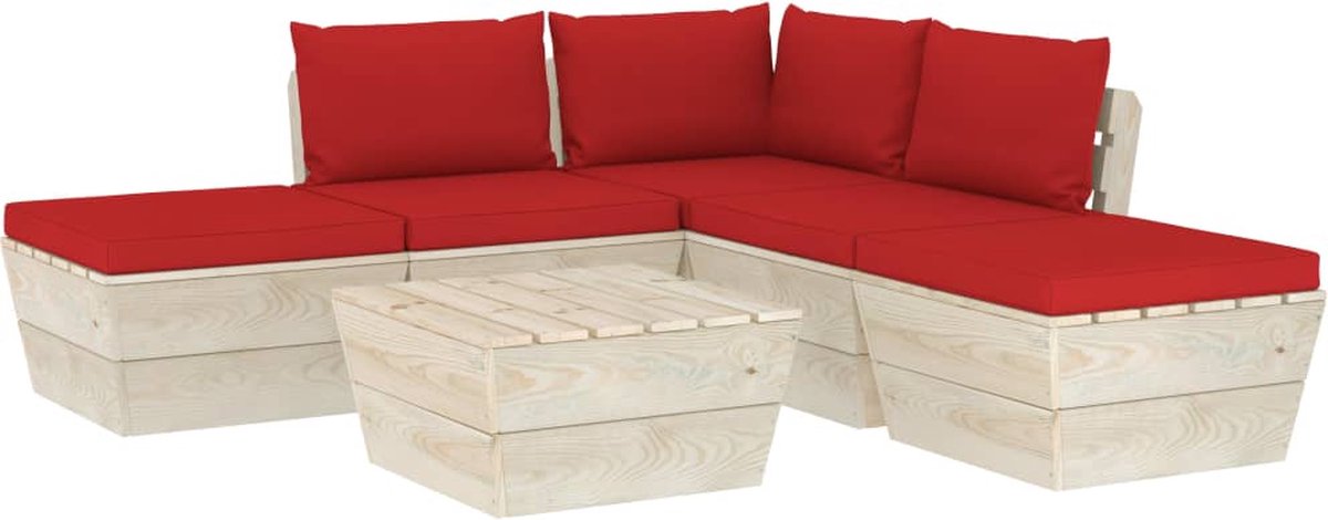 Vidaxl 6-delige Loungeset Met Kussens Pallet Vurenhout - Rood