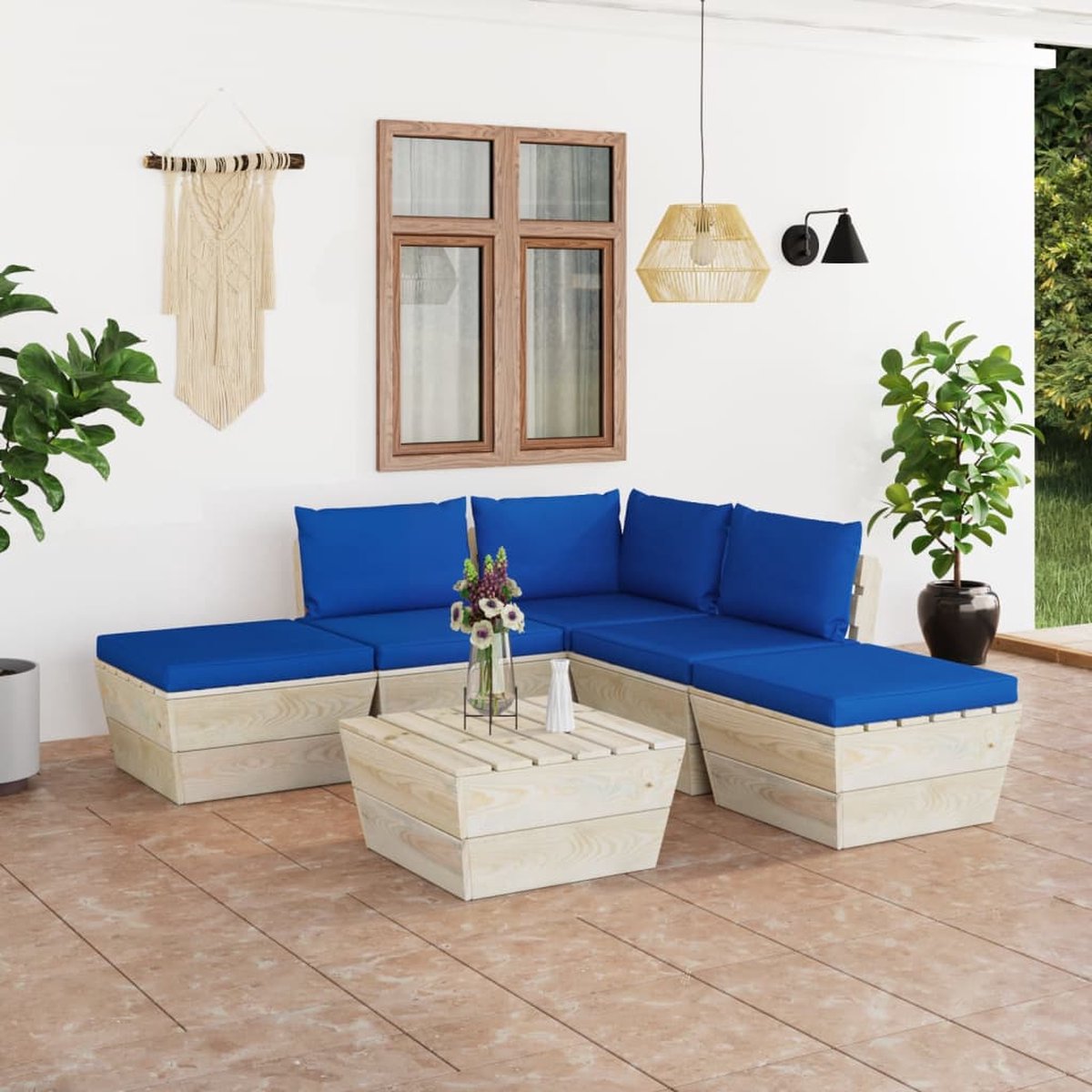 Vidaxl 6-delige Loungeset Met Kussens Pallet Vurenhout - Blauw