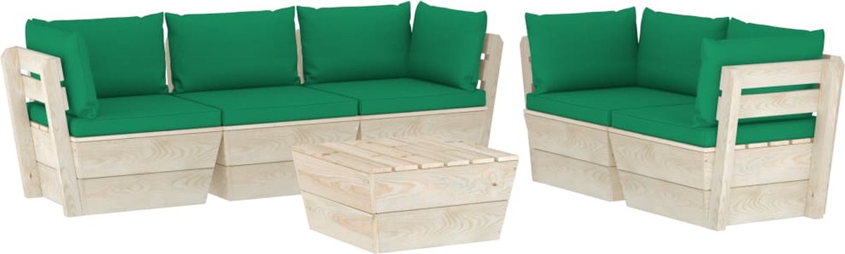 Vidaxl 6-delige Loungeset Met Kussens Pallet Vurenhout - Groen