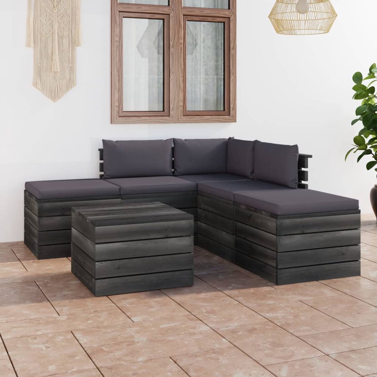 Vidaxl 6-delige Loungeset Met Kussens Pallet Massief Grenenhout - Grijs