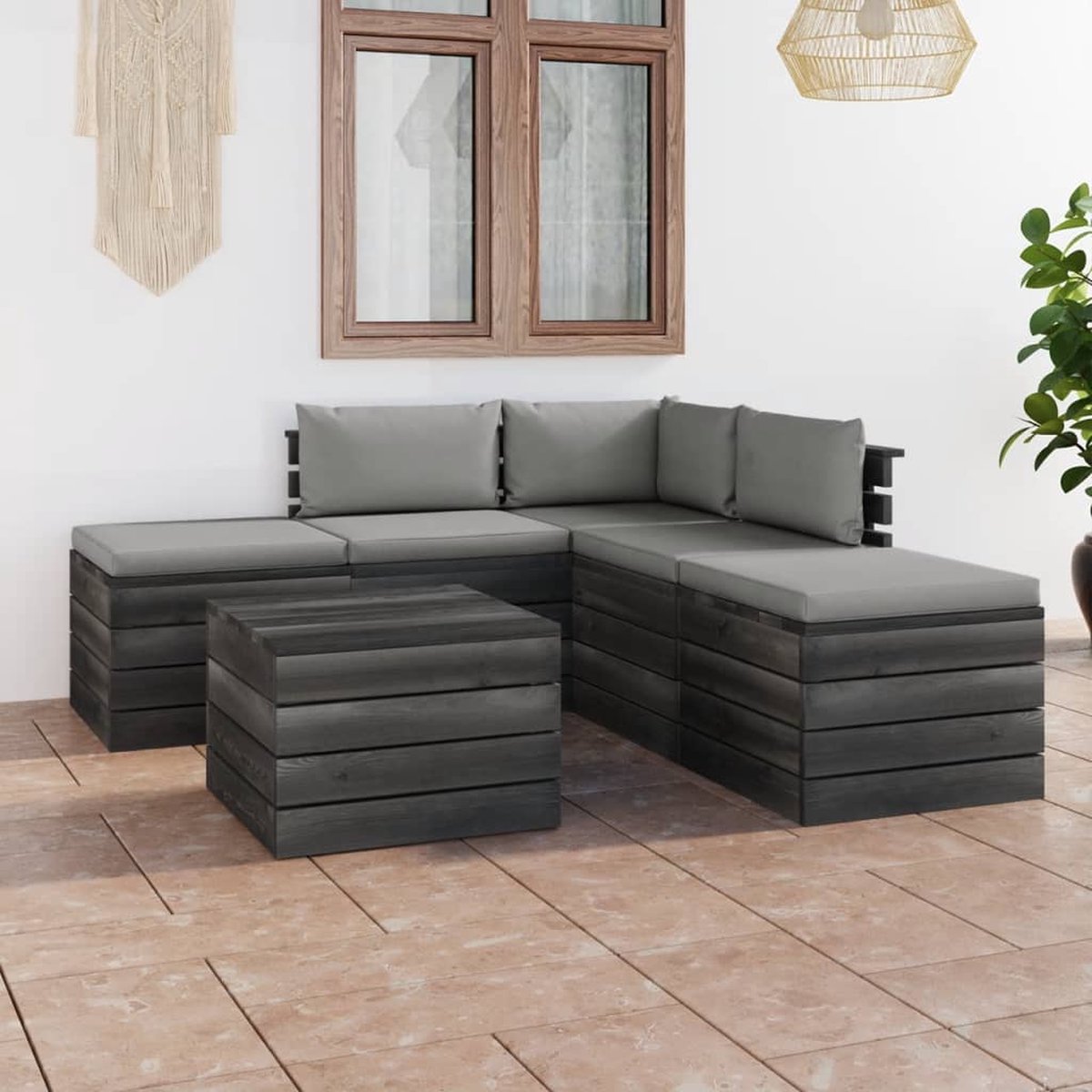 Vidaxl 6-delige Loungeset Met Kussens Pallet Massief Grenenhout - Grijs